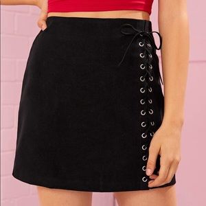 Lace Up Grommet Corset Mini Skirt